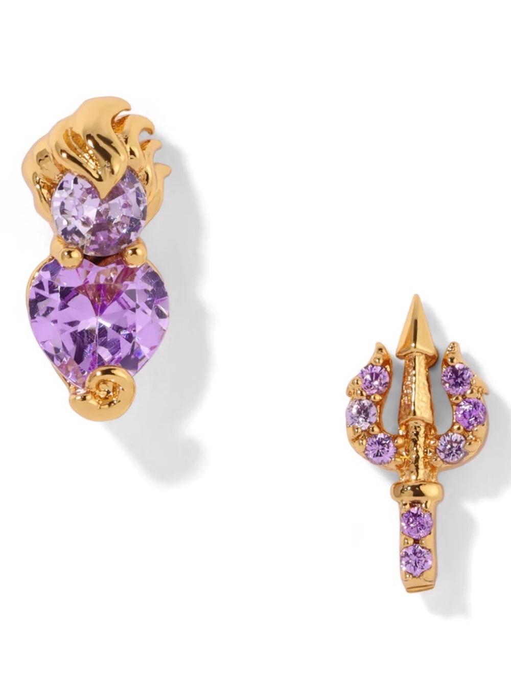 Disney Gold-Tone Little Mermaid Ursula and Trident Mismatched Stud Earrings